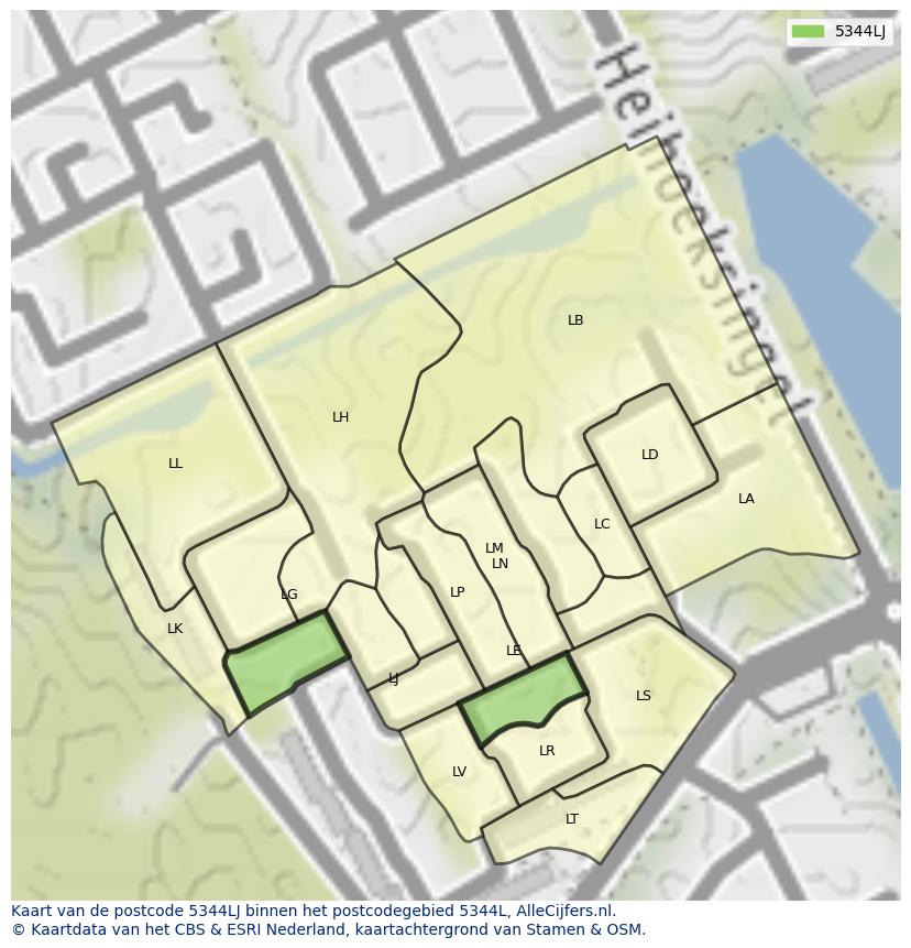 Afbeelding van het postcodegebied 5344 LJ op de kaart.