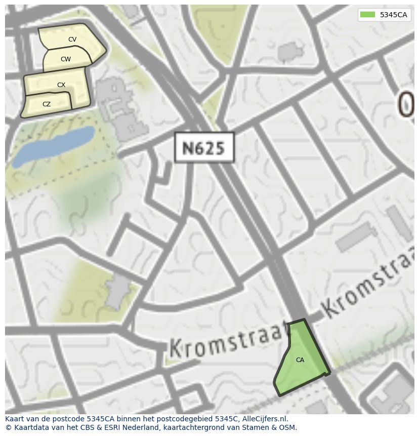 Afbeelding van het postcodegebied 5345 CA op de kaart.