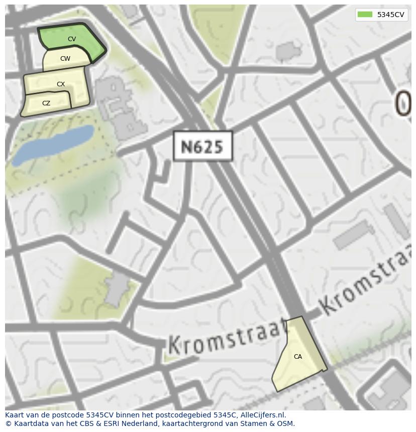 Afbeelding van het postcodegebied 5345 CV op de kaart.