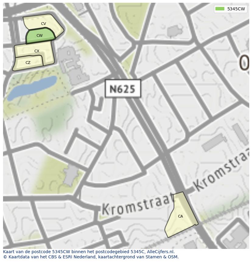 Afbeelding van het postcodegebied 5345 CW op de kaart.