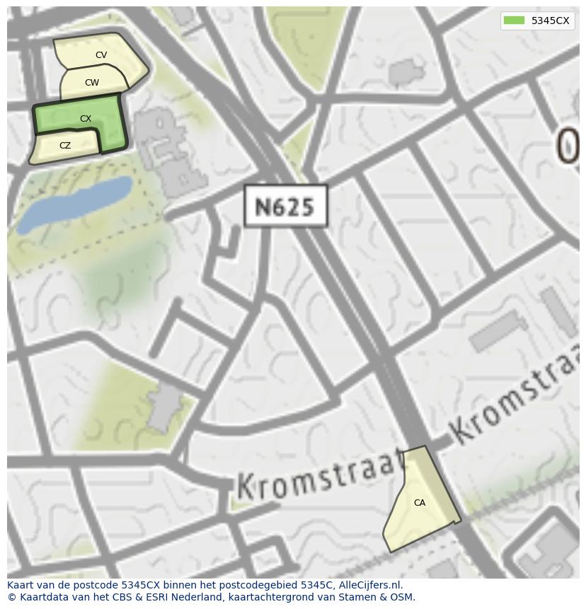 Afbeelding van het postcodegebied 5345 CX op de kaart.