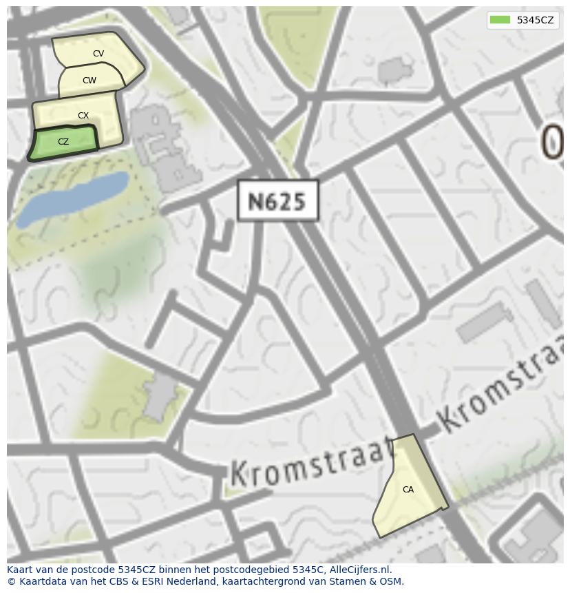 Afbeelding van het postcodegebied 5345 CZ op de kaart.