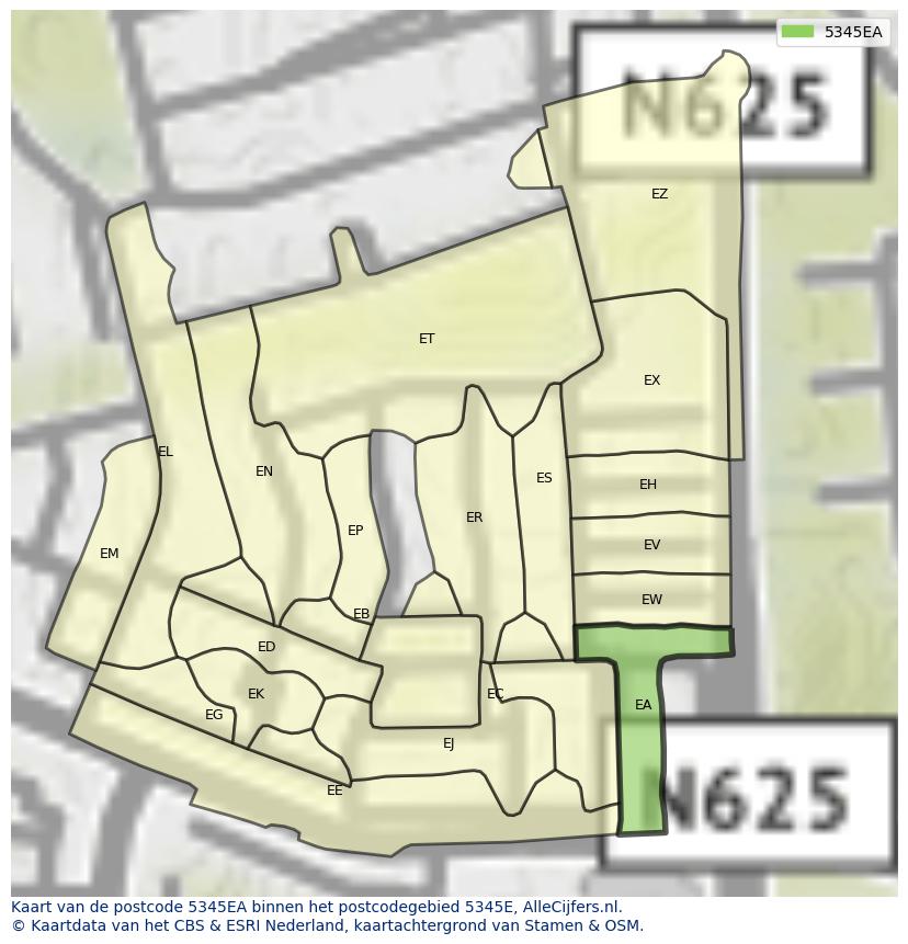Afbeelding van het postcodegebied 5345 EA op de kaart.
