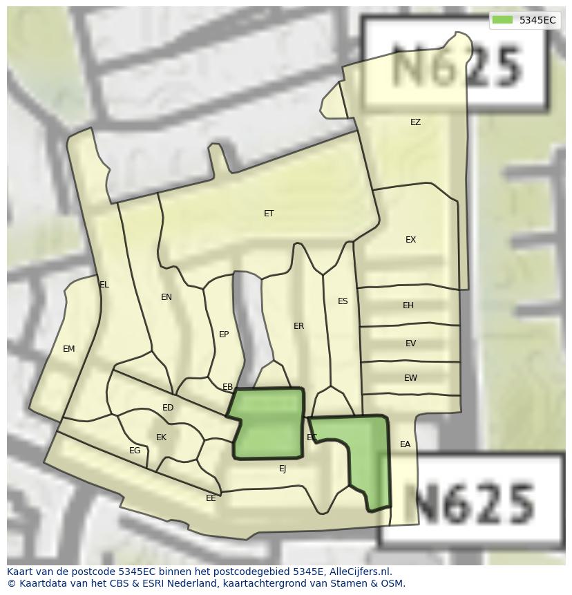 Afbeelding van het postcodegebied 5345 EC op de kaart.