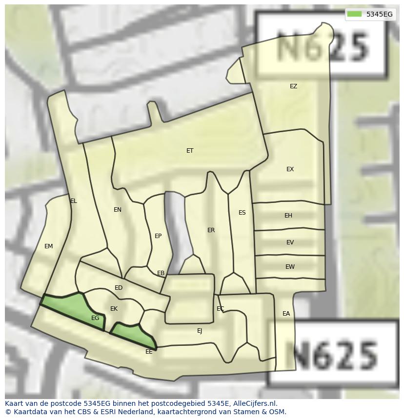 Afbeelding van het postcodegebied 5345 EG op de kaart.