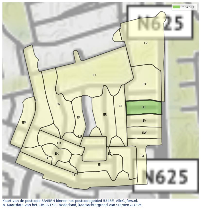 Afbeelding van het postcodegebied 5345 EH op de kaart.
