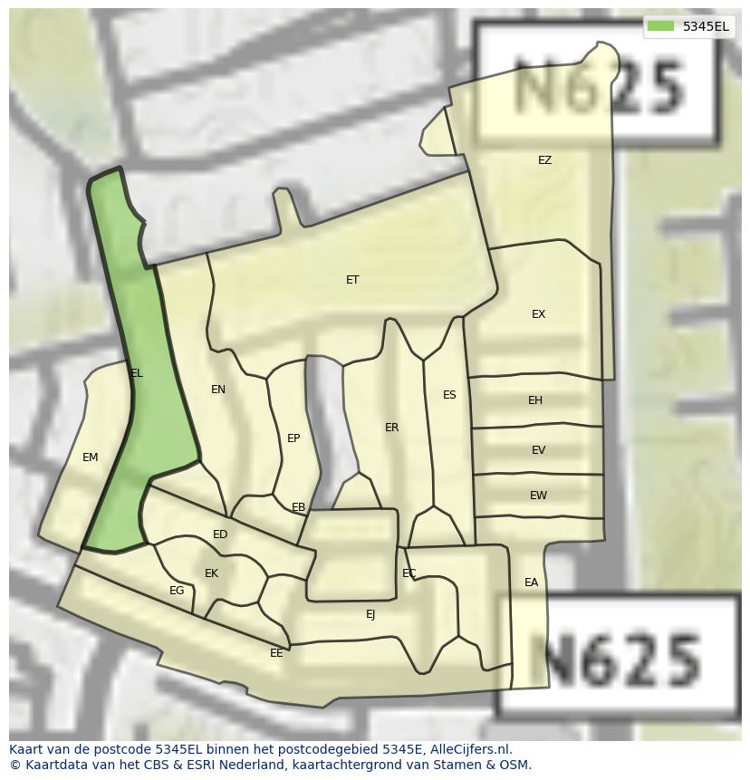 Afbeelding van het postcodegebied 5345 EL op de kaart.