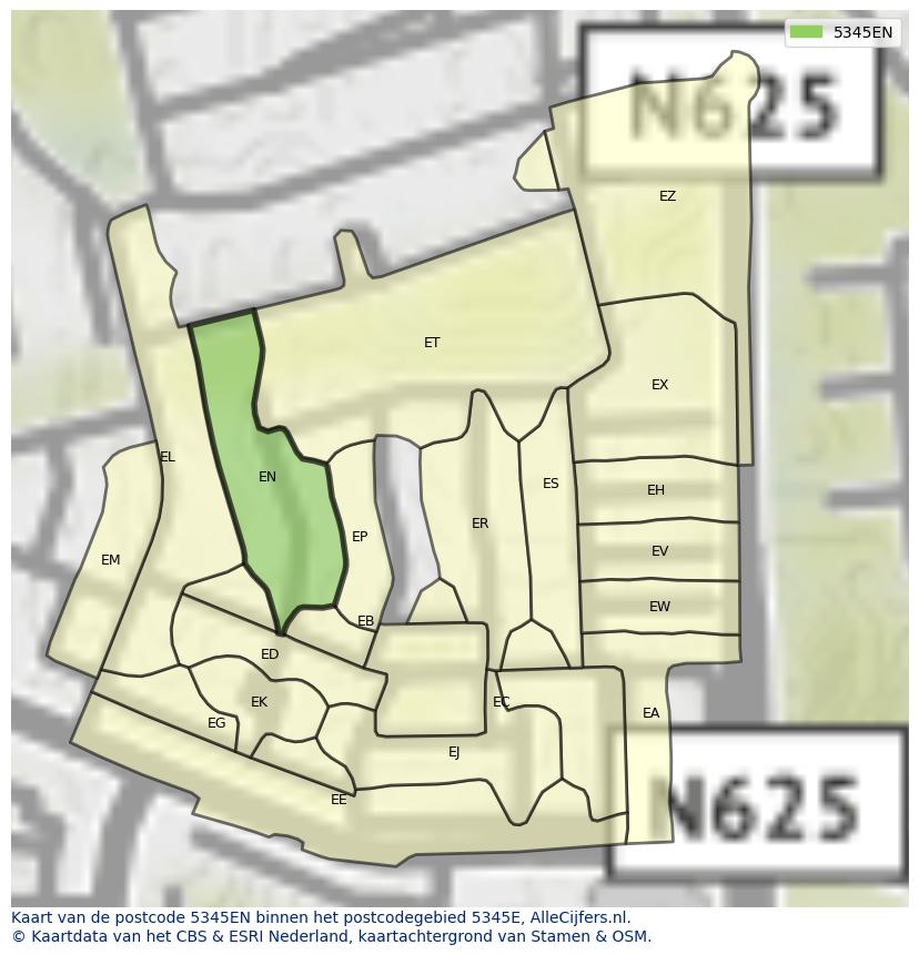 Afbeelding van het postcodegebied 5345 EN op de kaart.