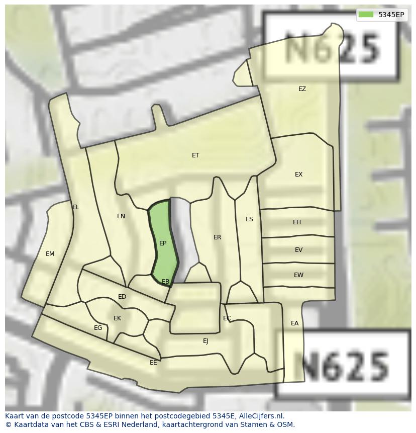 Afbeelding van het postcodegebied 5345 EP op de kaart.