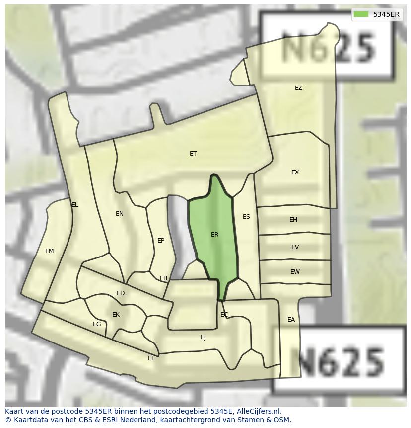 Afbeelding van het postcodegebied 5345 ER op de kaart.