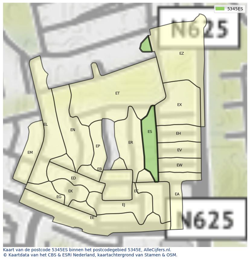 Afbeelding van het postcodegebied 5345 ES op de kaart.