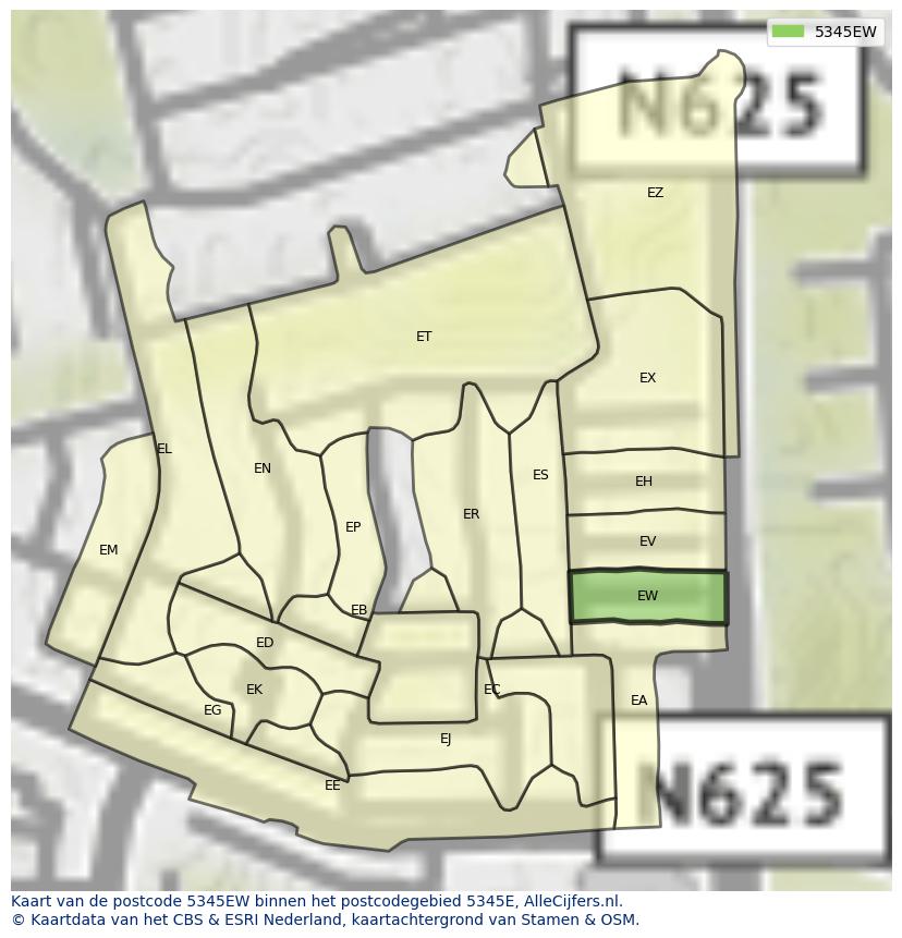 Afbeelding van het postcodegebied 5345 EW op de kaart.