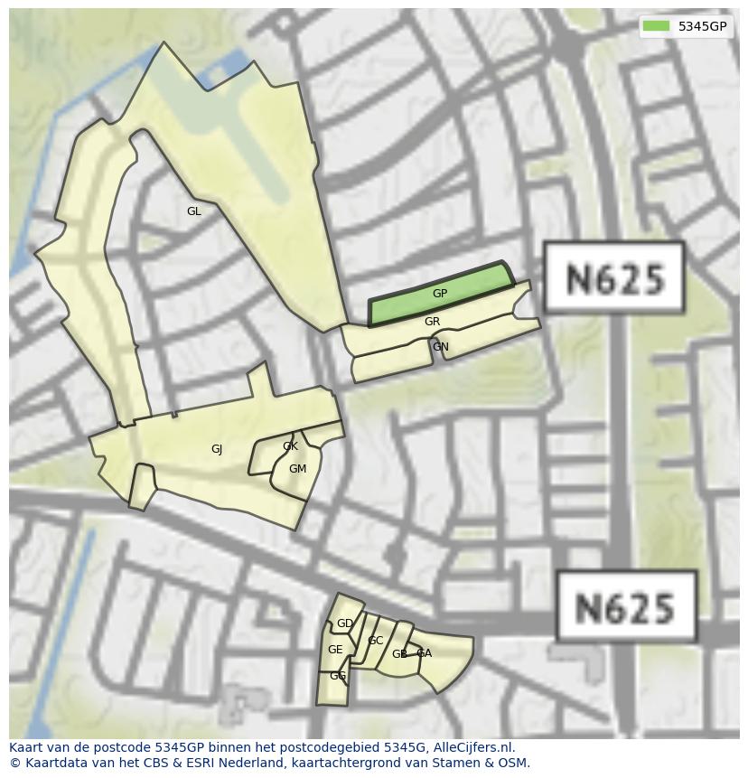 Afbeelding van het postcodegebied 5345 GP op de kaart.