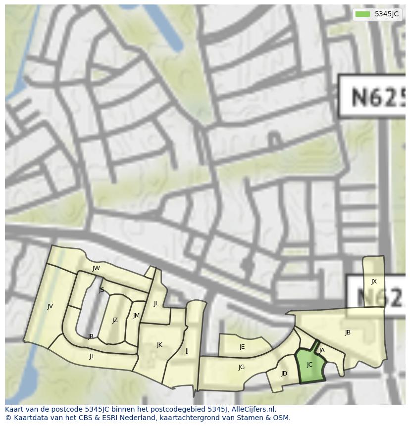 Afbeelding van het postcodegebied 5345 JC op de kaart.