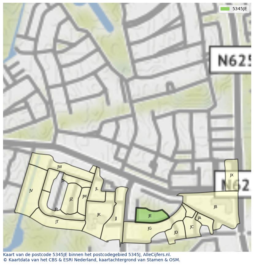 Afbeelding van het postcodegebied 5345 JE op de kaart.