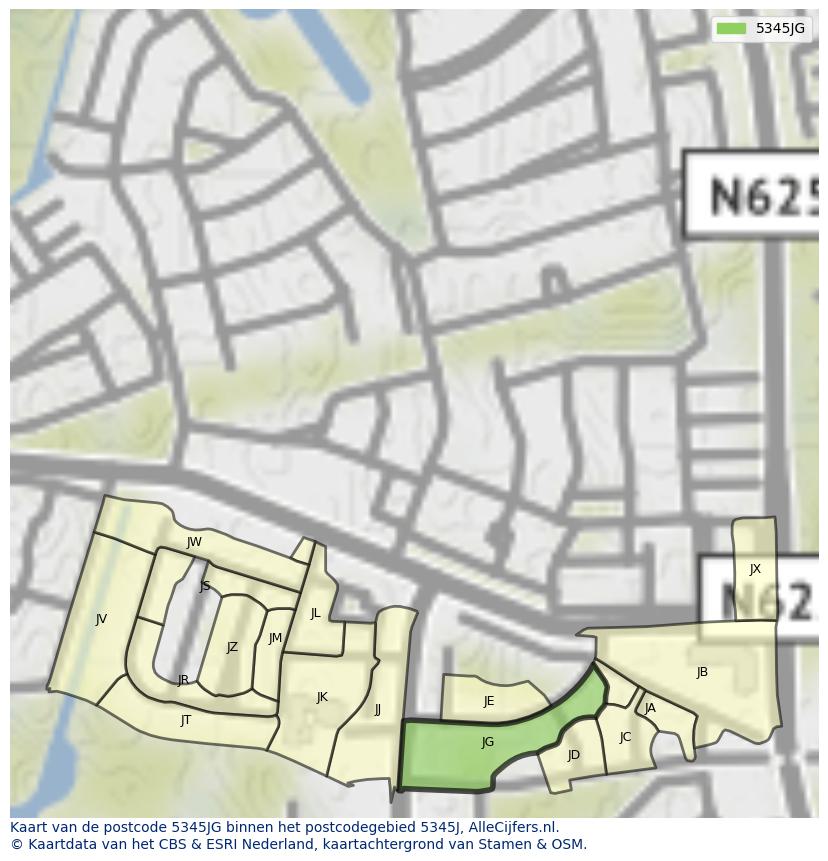 Afbeelding van het postcodegebied 5345 JG op de kaart.