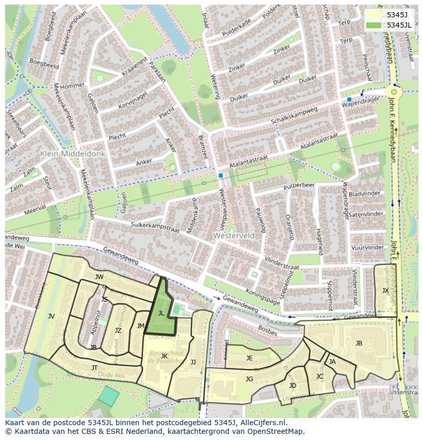 Afbeelding van het postcodegebied 5345 JL op de kaart.