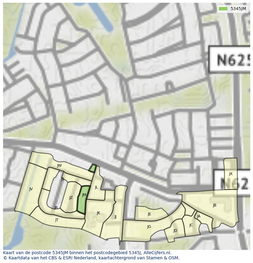 Afbeelding van het postcodegebied 5345 JM op de kaart.