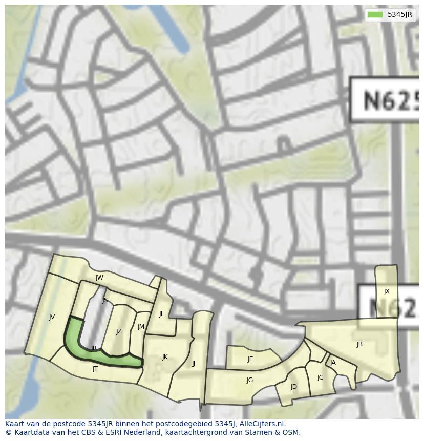 Afbeelding van het postcodegebied 5345 JR op de kaart.
