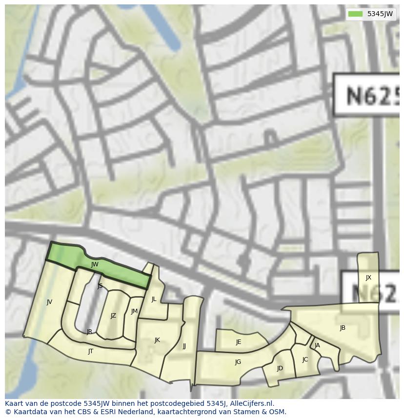 Afbeelding van het postcodegebied 5345 JW op de kaart.