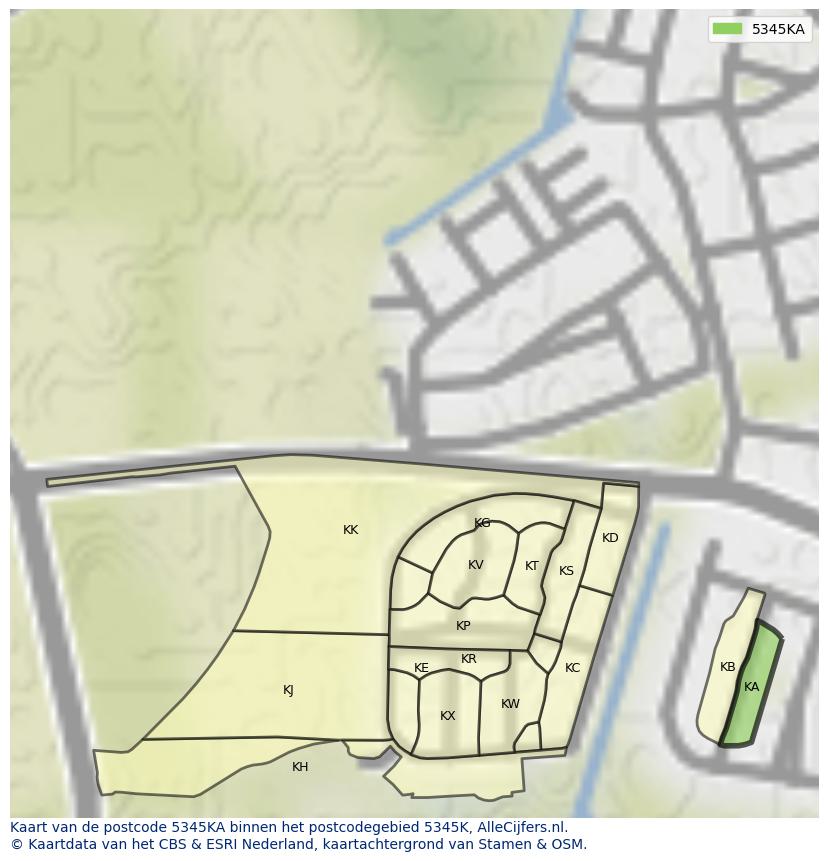 Afbeelding van het postcodegebied 5345 KA op de kaart.