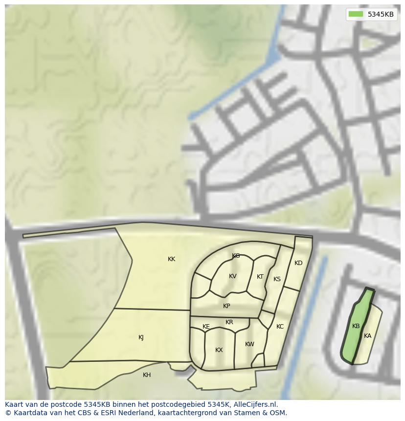 Afbeelding van het postcodegebied 5345 KB op de kaart.