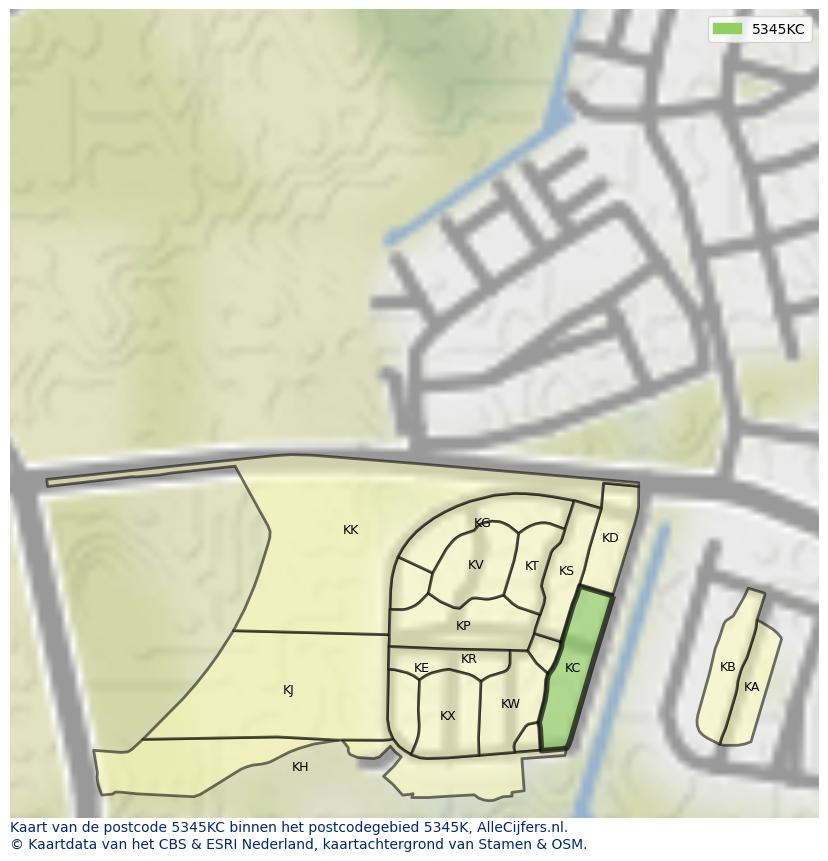 Afbeelding van het postcodegebied 5345 KC op de kaart.