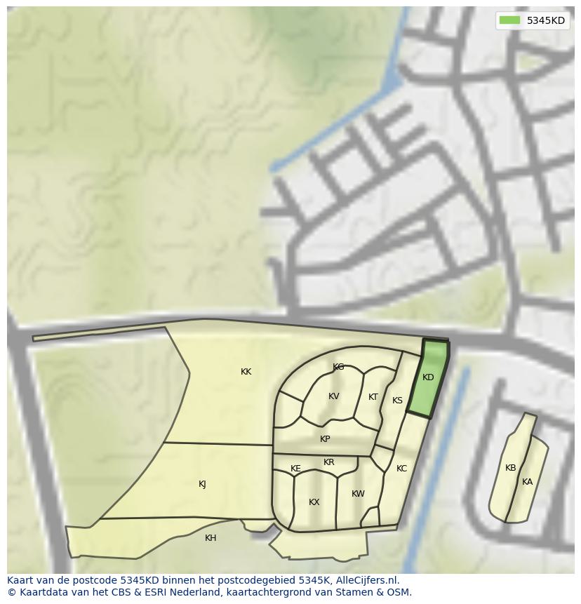 Afbeelding van het postcodegebied 5345 KD op de kaart.
