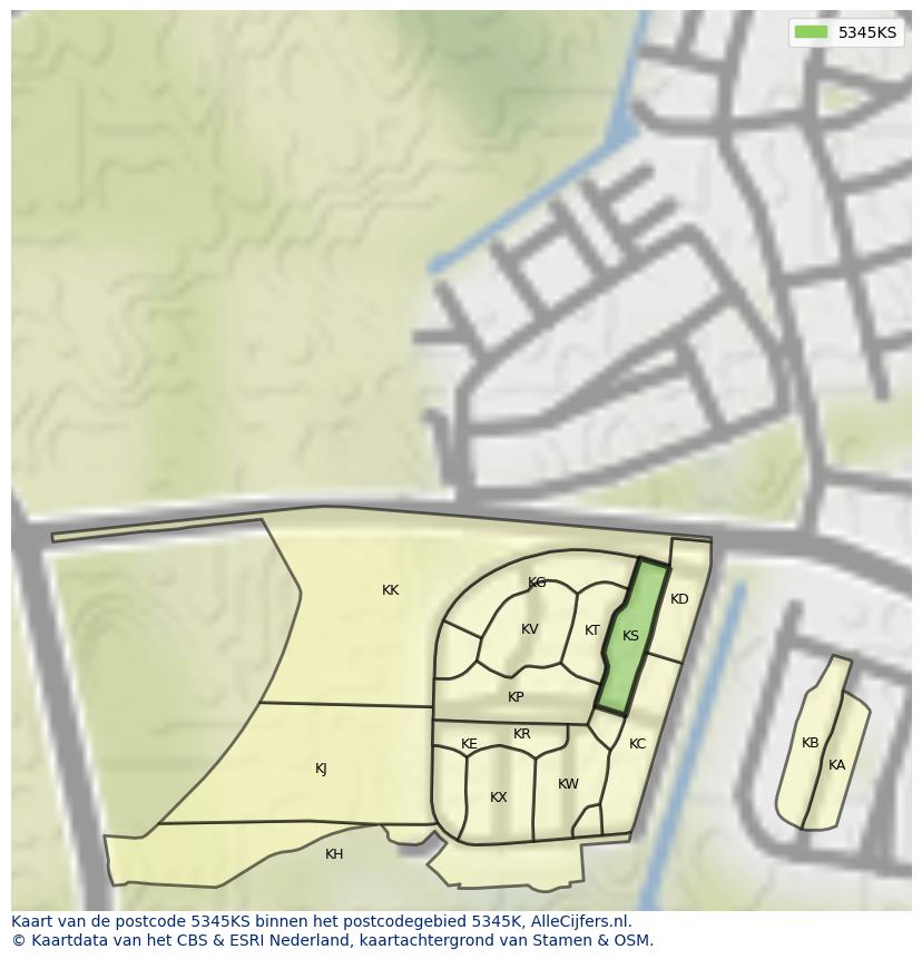 Afbeelding van het postcodegebied 5345 KS op de kaart.