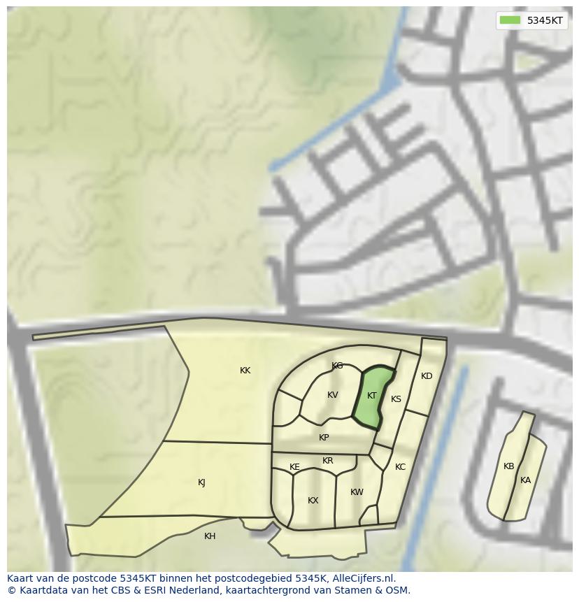 Afbeelding van het postcodegebied 5345 KT op de kaart.