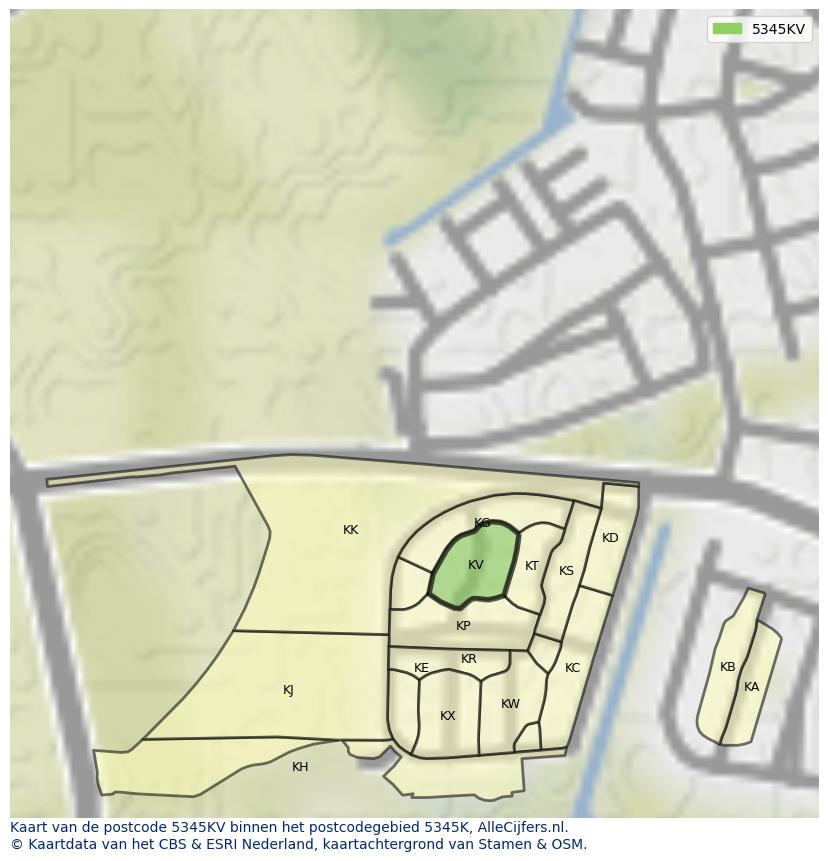 Afbeelding van het postcodegebied 5345 KV op de kaart.