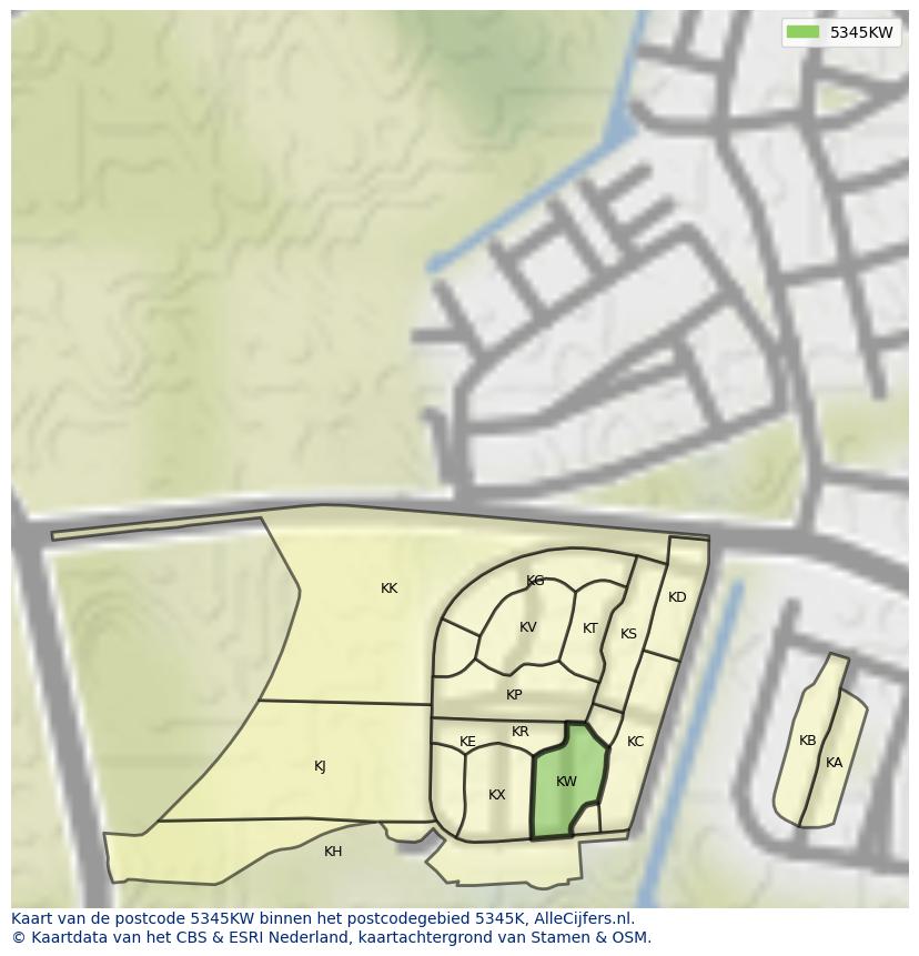 Afbeelding van het postcodegebied 5345 KW op de kaart.