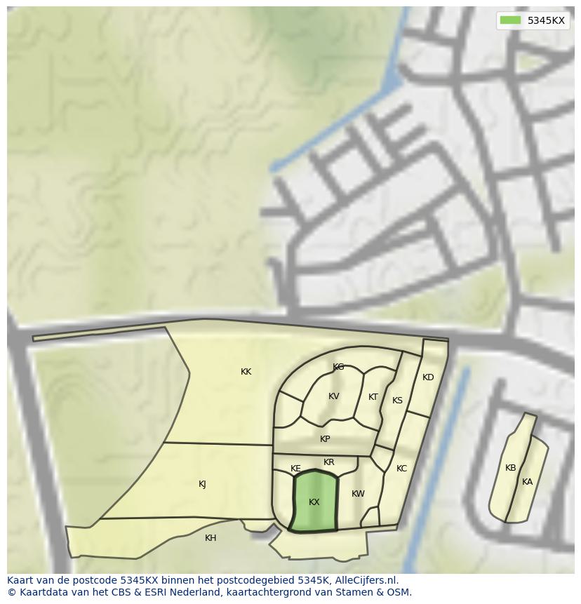 Afbeelding van het postcodegebied 5345 KX op de kaart.