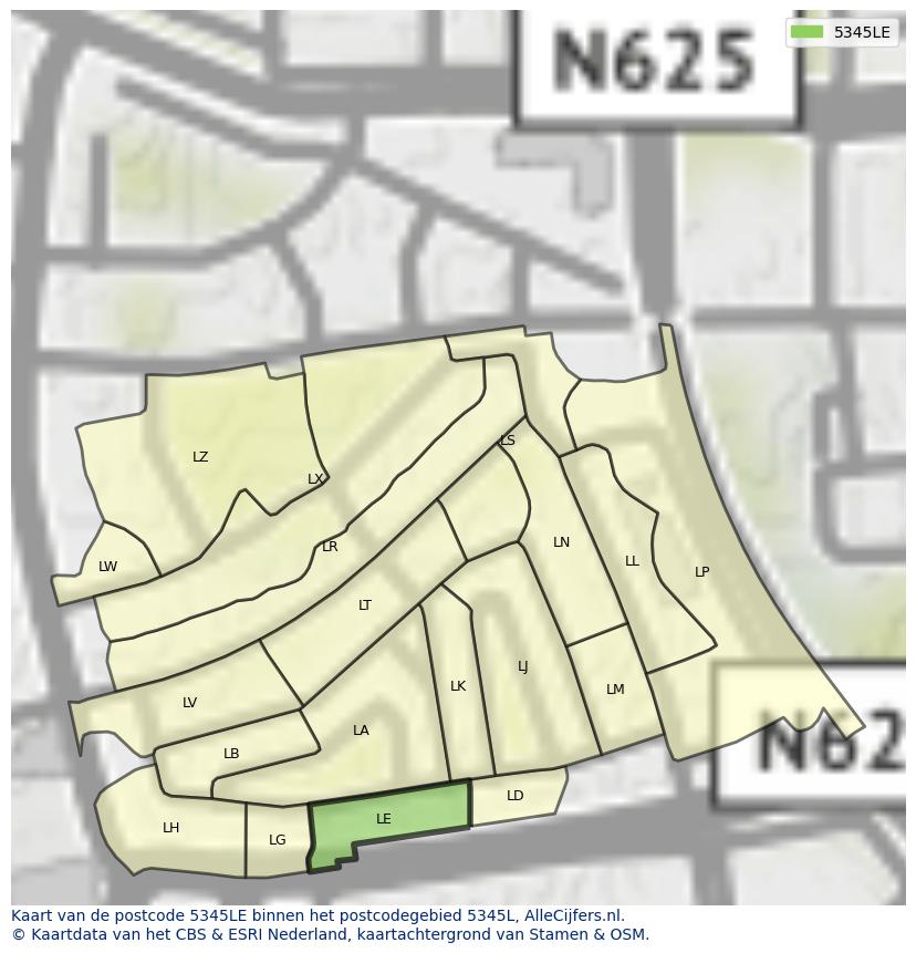 Afbeelding van het postcodegebied 5345 LE op de kaart.