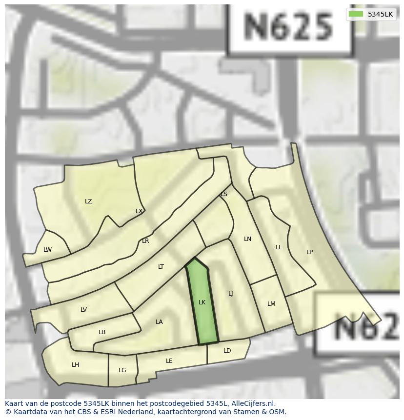 Afbeelding van het postcodegebied 5345 LK op de kaart.