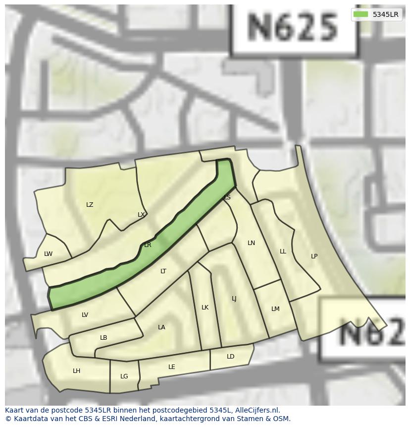 Afbeelding van het postcodegebied 5345 LR op de kaart.