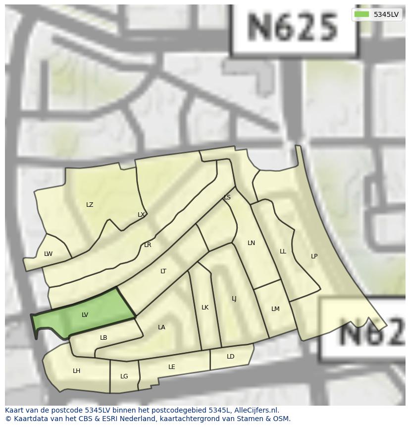 Afbeelding van het postcodegebied 5345 LV op de kaart.