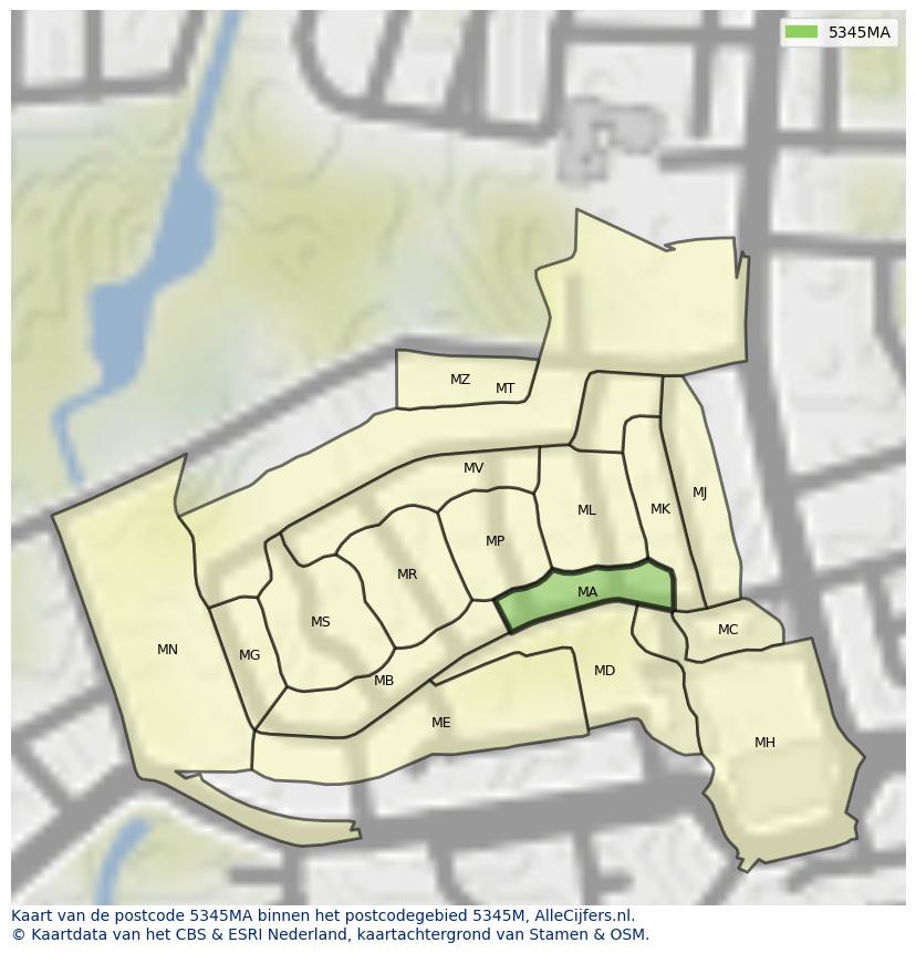 Afbeelding van het postcodegebied 5345 MA op de kaart.