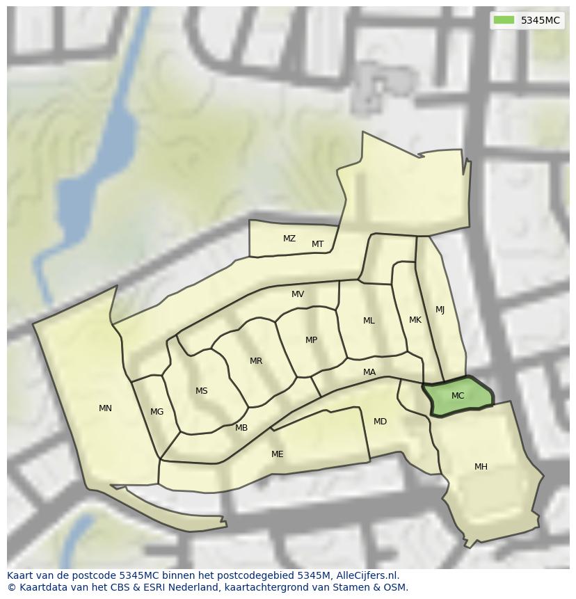 Afbeelding van het postcodegebied 5345 MC op de kaart.
