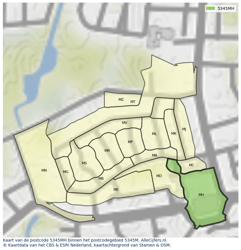 Afbeelding van het postcodegebied 5345 MH op de kaart.
