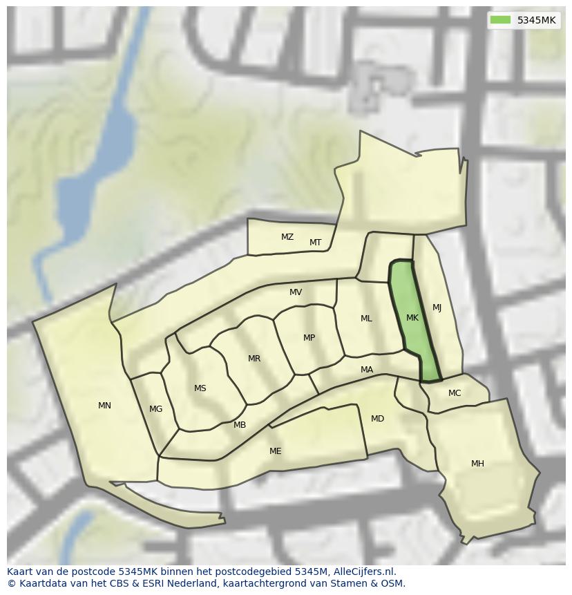 Afbeelding van het postcodegebied 5345 MK op de kaart.