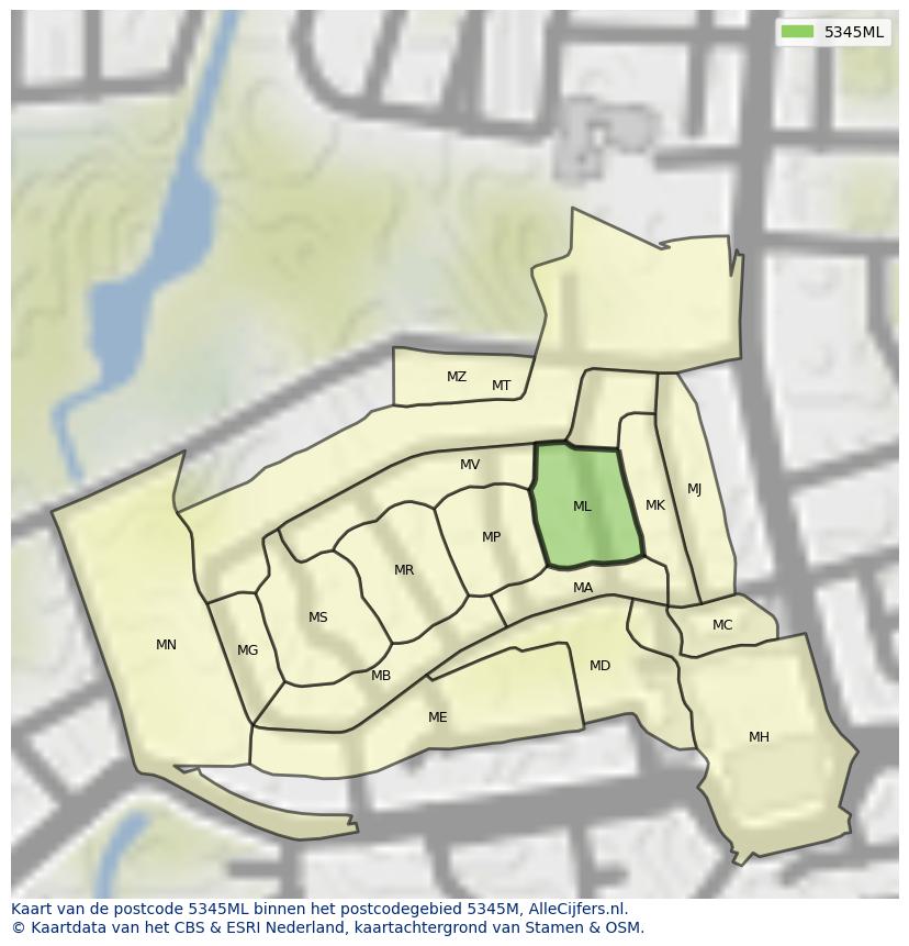 Afbeelding van het postcodegebied 5345 ML op de kaart.