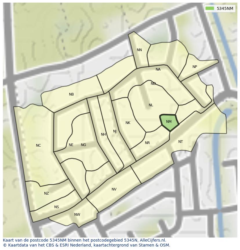 Afbeelding van het postcodegebied 5345 NM op de kaart.