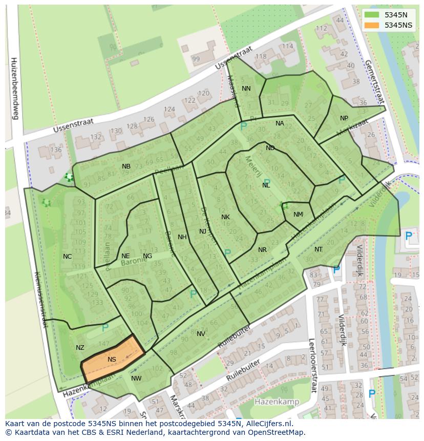 Afbeelding van het postcodegebied 5345 NS op de kaart.