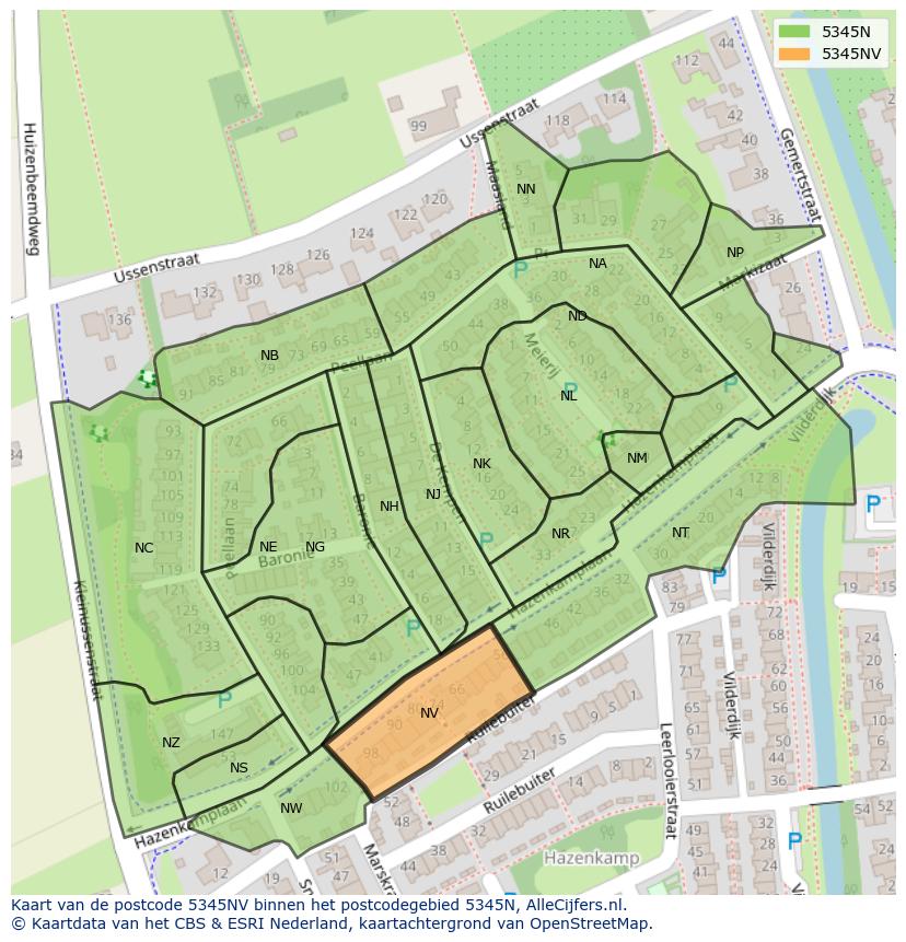 Afbeelding van het postcodegebied 5345 NV op de kaart.