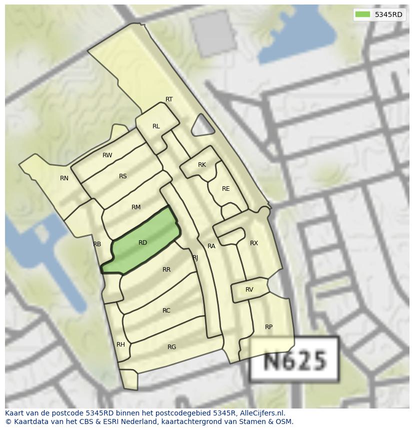 Afbeelding van het postcodegebied 5345 RD op de kaart.