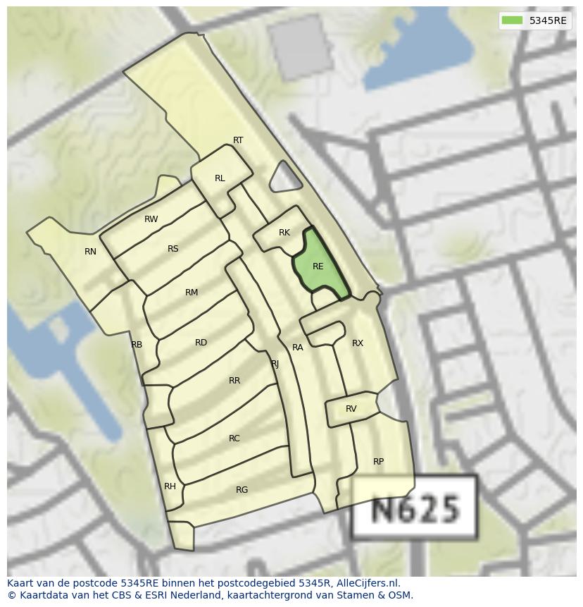 Afbeelding van het postcodegebied 5345 RE op de kaart.