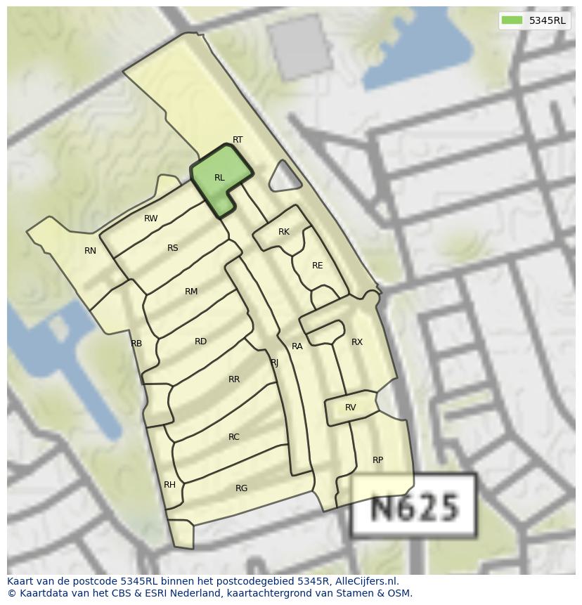 Afbeelding van het postcodegebied 5345 RL op de kaart.