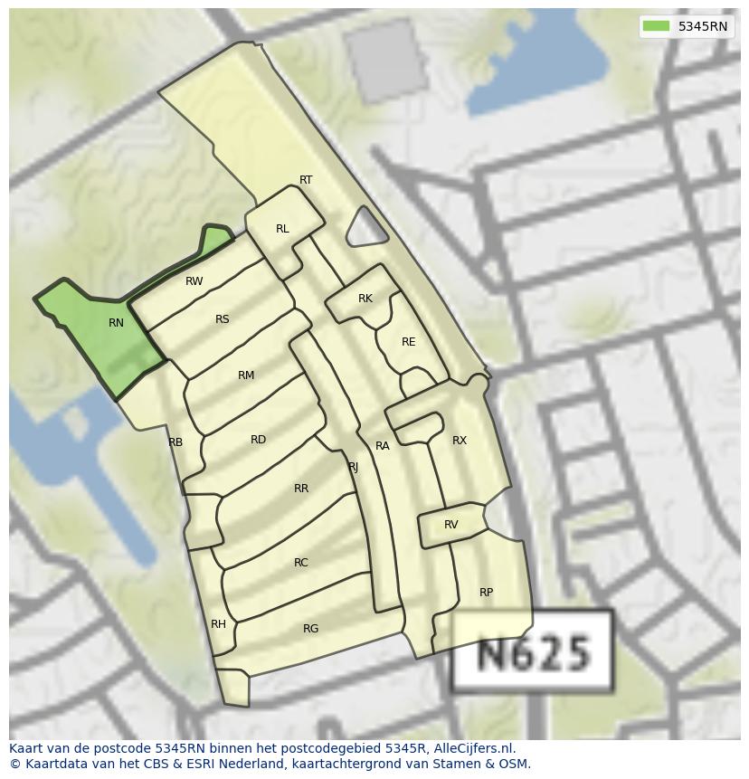 Afbeelding van het postcodegebied 5345 RN op de kaart.