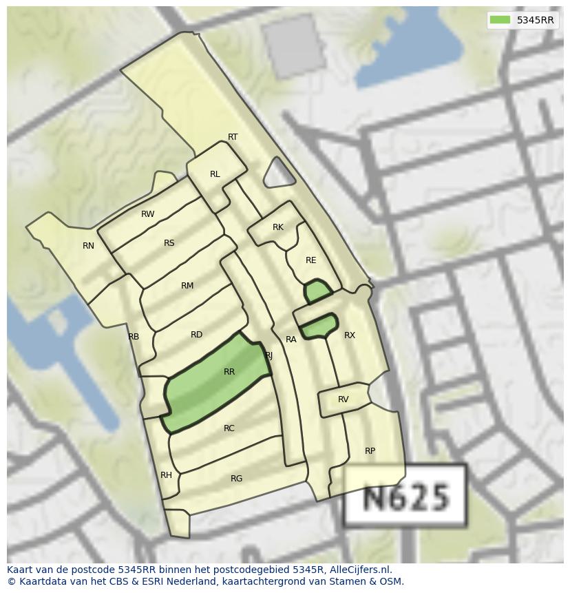 Afbeelding van het postcodegebied 5345 RR op de kaart.